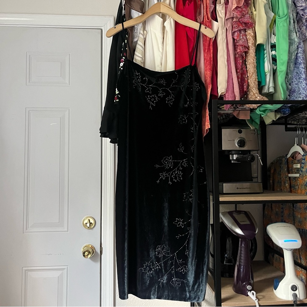FINESSE blue grey black velvet gem knit sleeveless midi dress